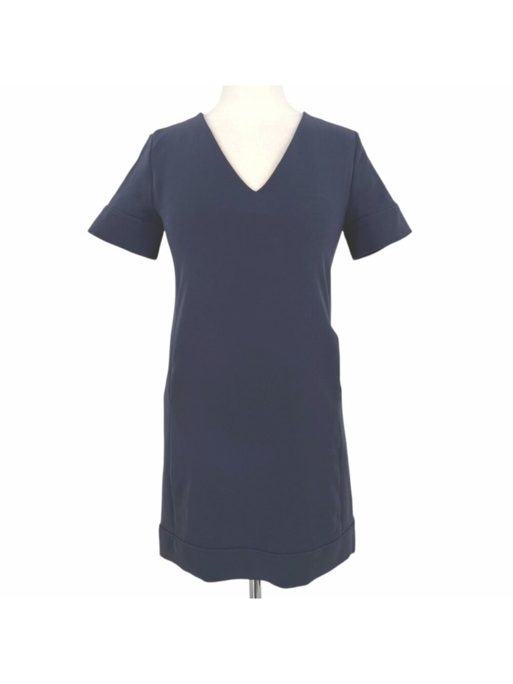 Theory Navy Blue V-Neck Banded Hem Shift Dress Mini Size 2 Office Quiet Luxury